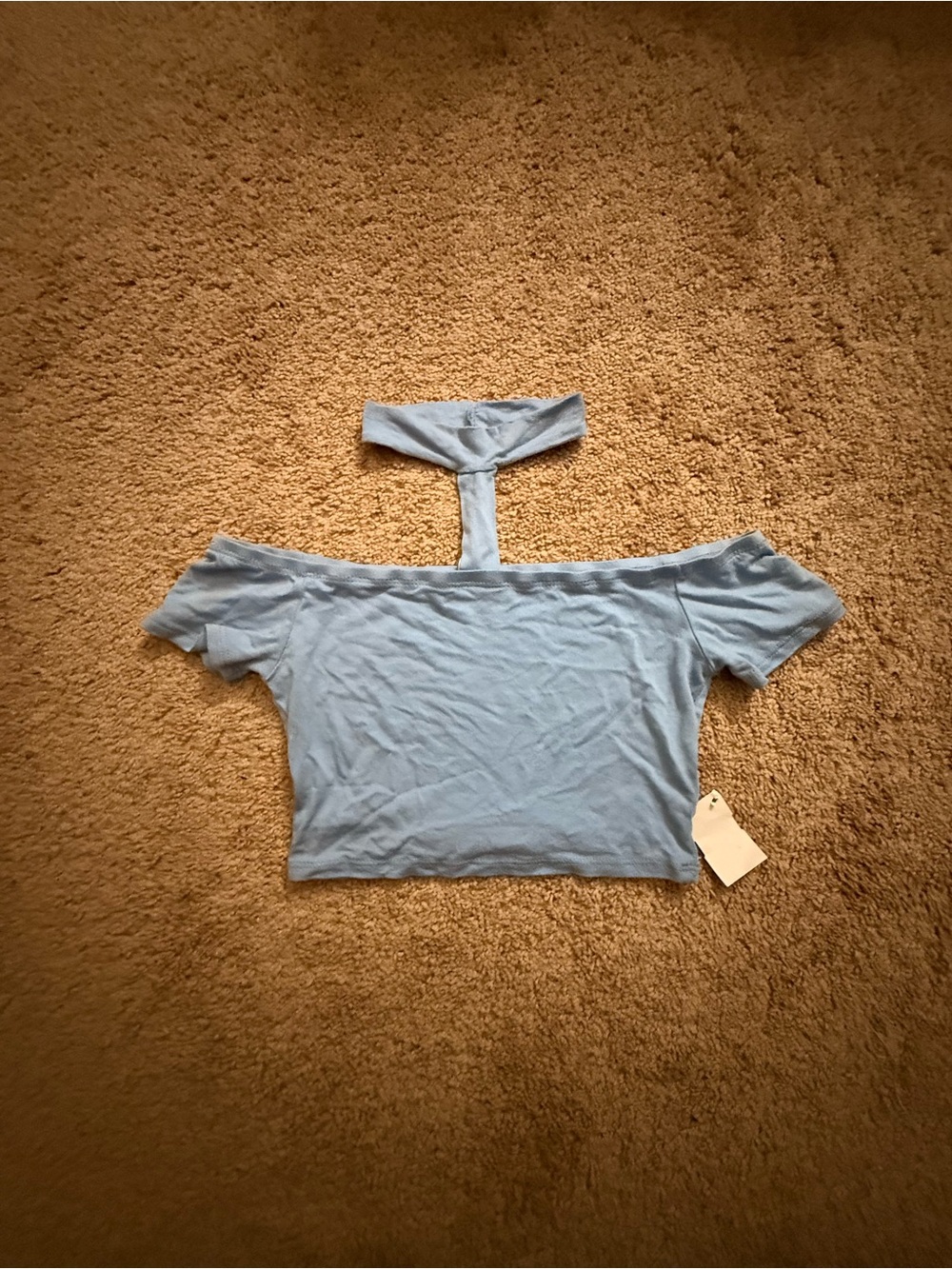 A+ Ellen Powder Blue Off-Shoulder Choker Crop Top
